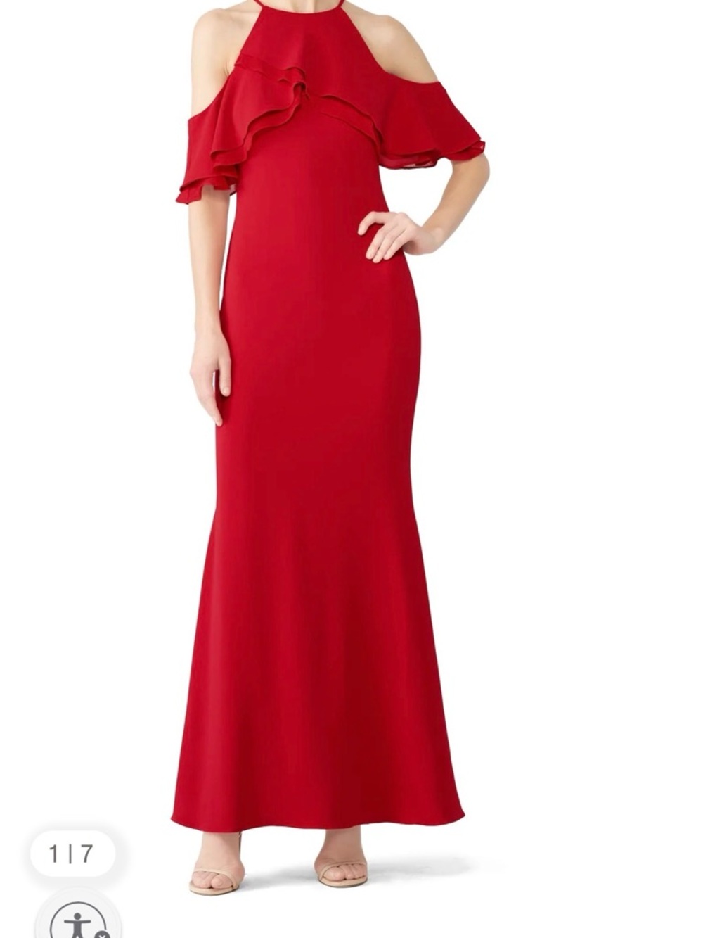 ❤️ Miss Kim Red Crossover Ruffle Gown | Cold Shoulder | Lined | Size M